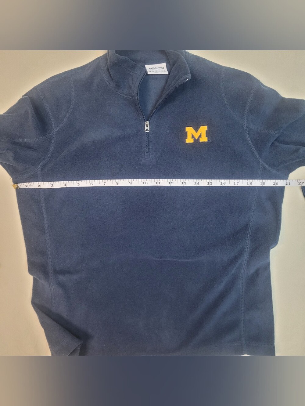 Columbia Navy Quarter-Zip Pullover Fleece Sweater w/ Embroidered  'M' Michigan - Picture 7 of 9
